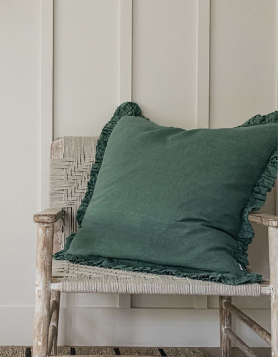 The Forest & Co. Sea Green Linen Ruffle Cushion