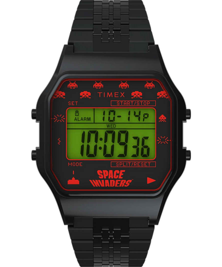 Timex Archive 34mm Black Stainless Steel T80 X Space Invaders Bracelet Watch 