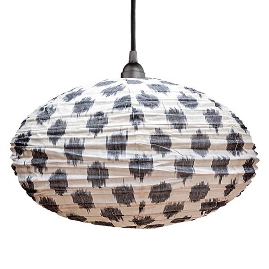Curiouser and Curiouser Large 80cm Blue-grey On Cream Keru Cotton Pendant Lampshade