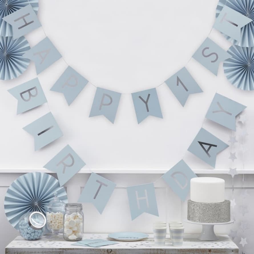 Gingerray Blue And Silver Foil Happy Birthday Banner