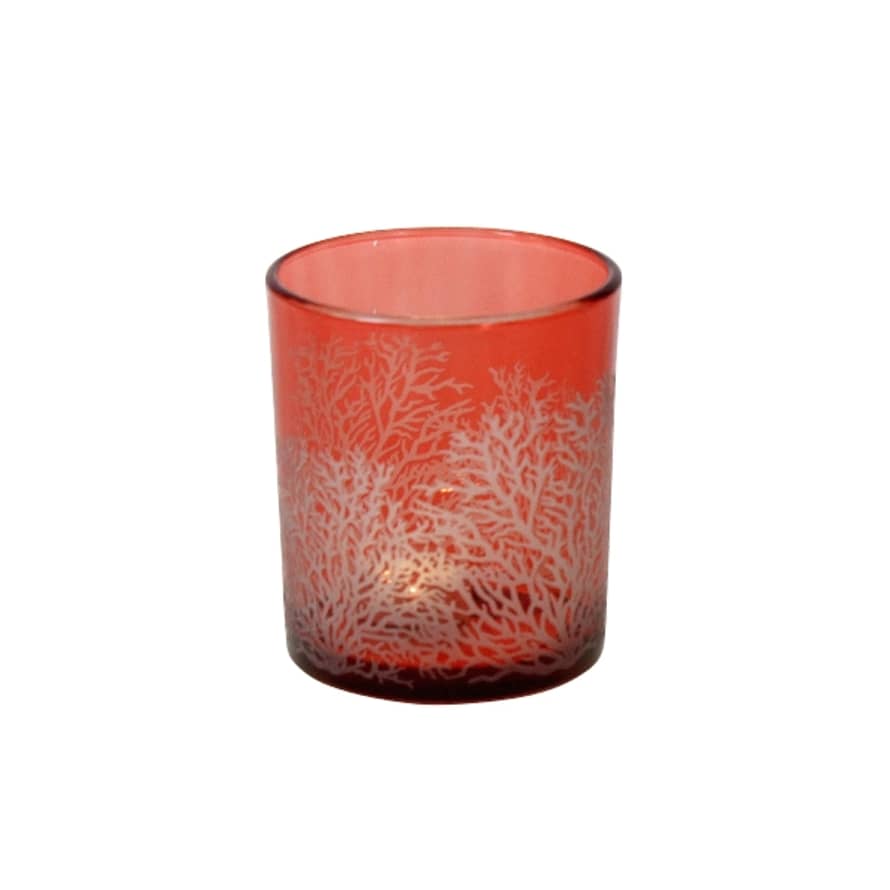 &Quirky Red Coral Glass Candle Holder : Small