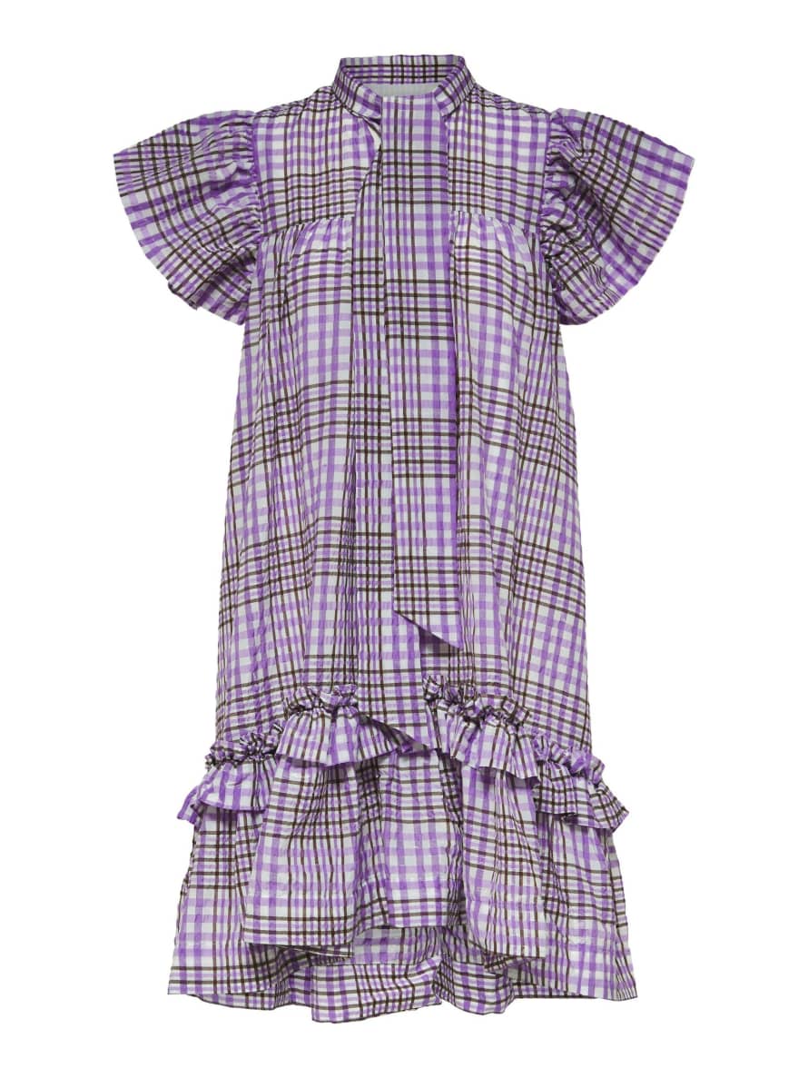 Selected Femme Malike Short Ruffled Dress - African Violet Checks 