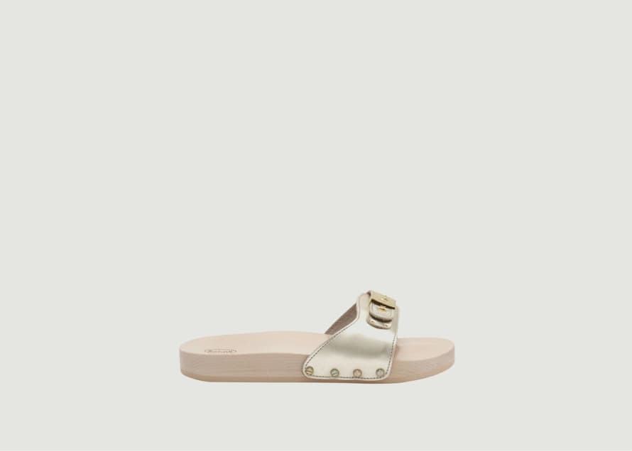 Scholl Flat Leather And Wood Sandals Pescura