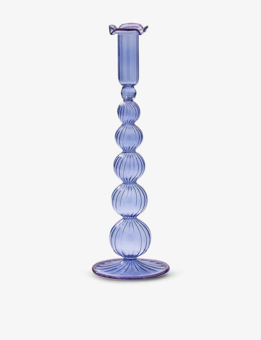 Anna + Nina Blue & Lilac Piped Glass Candle Holder