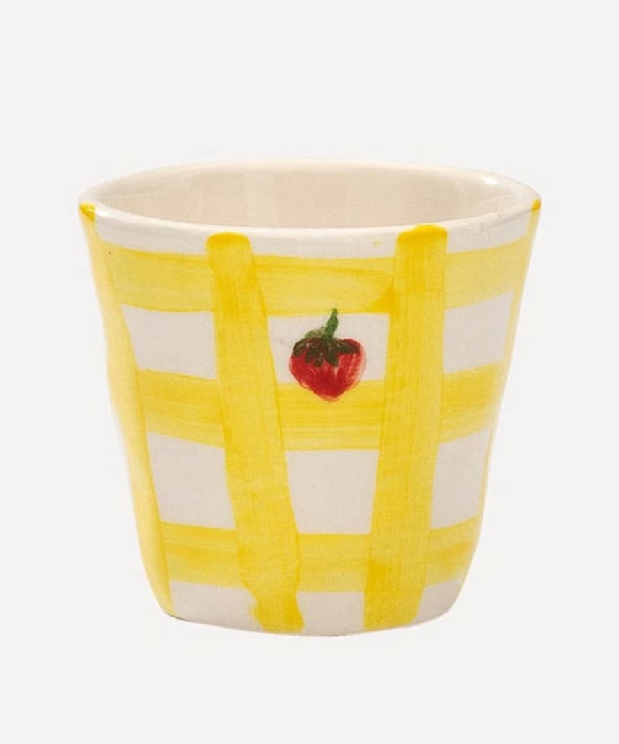 Anna + Nina Yellow Checkered Strawberry Espresso Cup