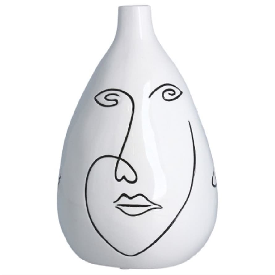 Gisela Graham White Ceramic Face Drawings Bulbous Vase