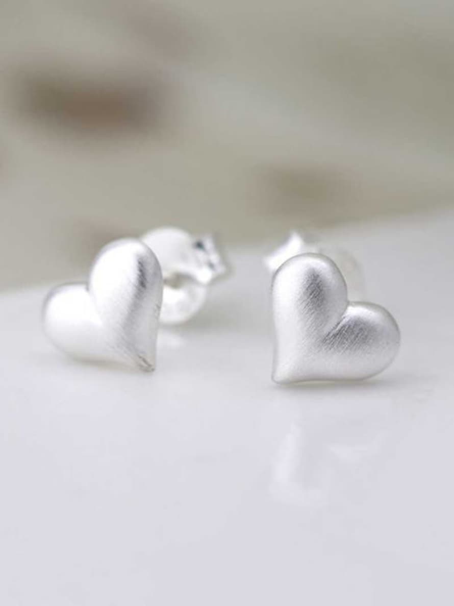 POM Silver Scratched Puff Heart Stud Earrings