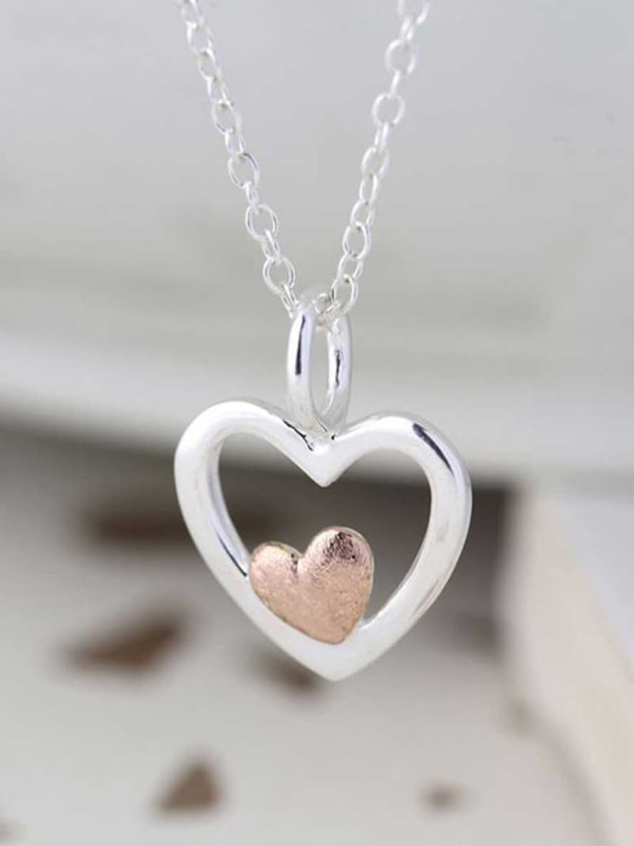 POM Sterling Silver And Rose Gold Double Heart Necklace