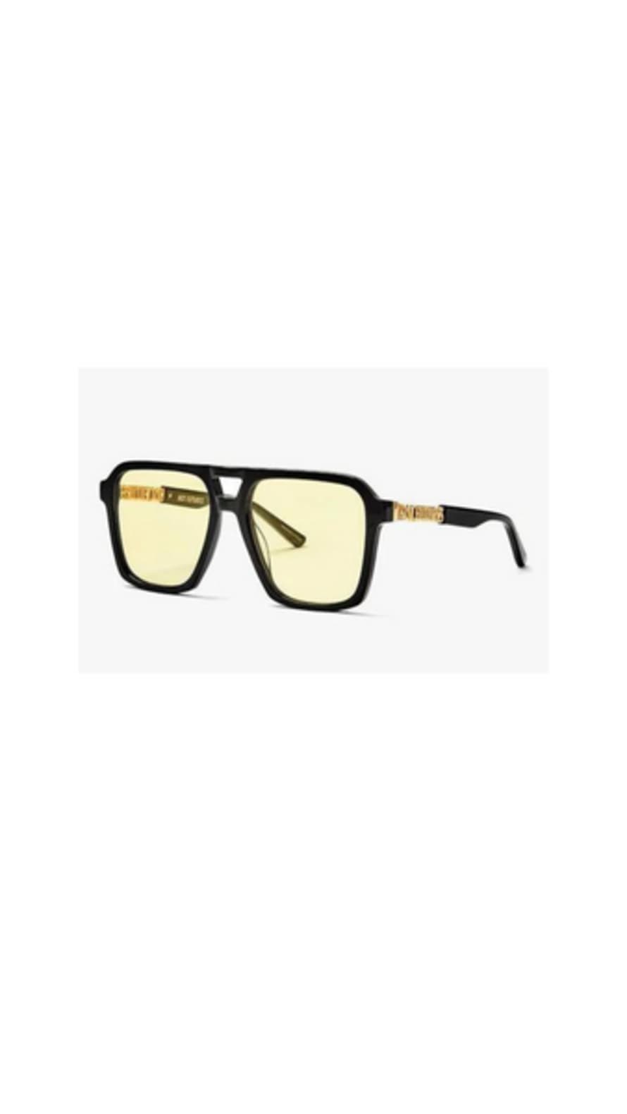 Hot Futures Hustler Recycled Gloss Black Yellow Lens Sunglasses