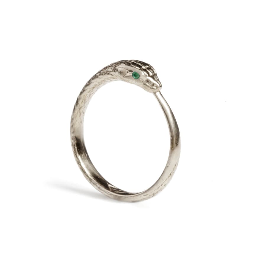 Rachel Entwistle Ouroboros Snake Ring Silver With Emeralds