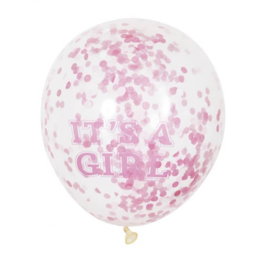 cotillons Alsace 6 Transparent Balloons 30 Cm With Conffetis - It's A Girl Pink
