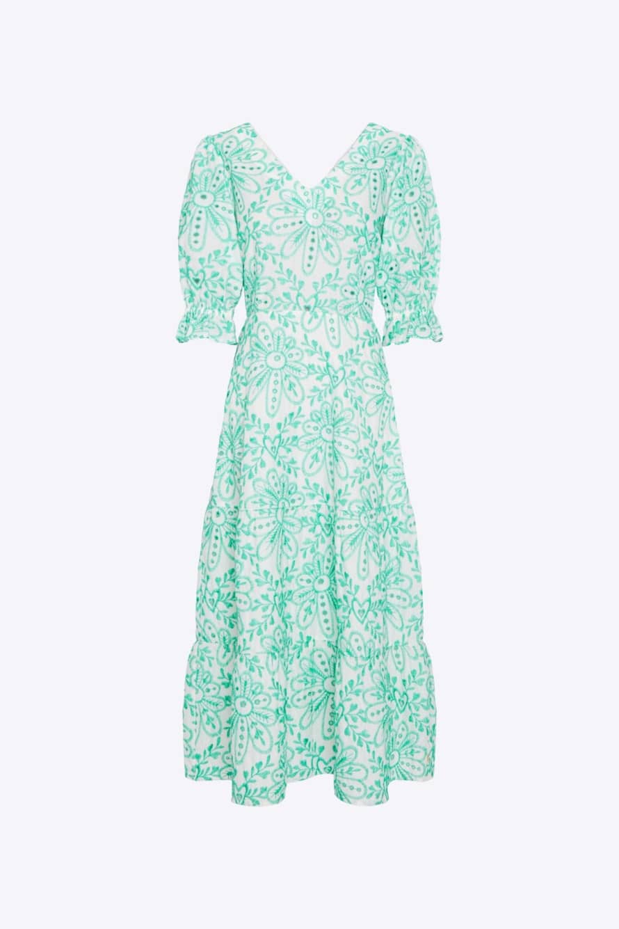 Fabienne Chapot Cream White Jolene Dress with Green Embroidery