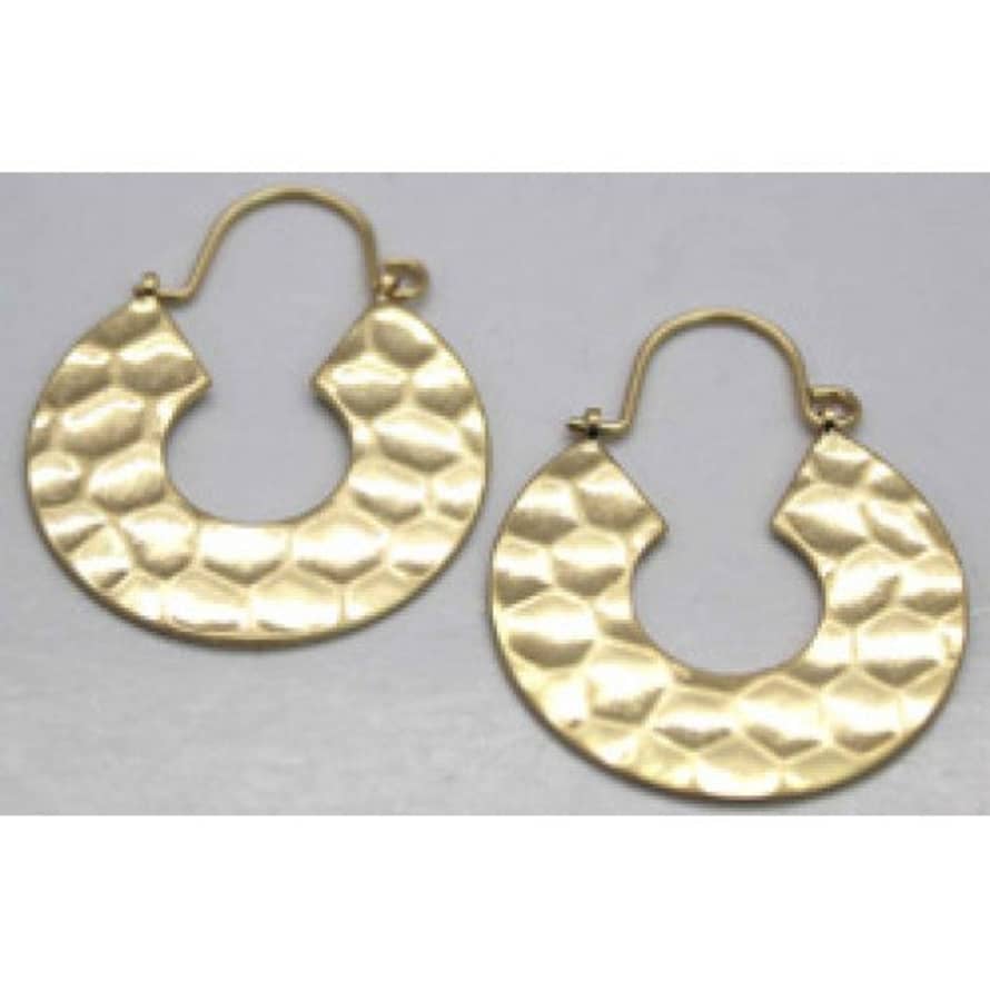 Isles & Stars Hammered Textured Round Earrings - Gold Or Silver