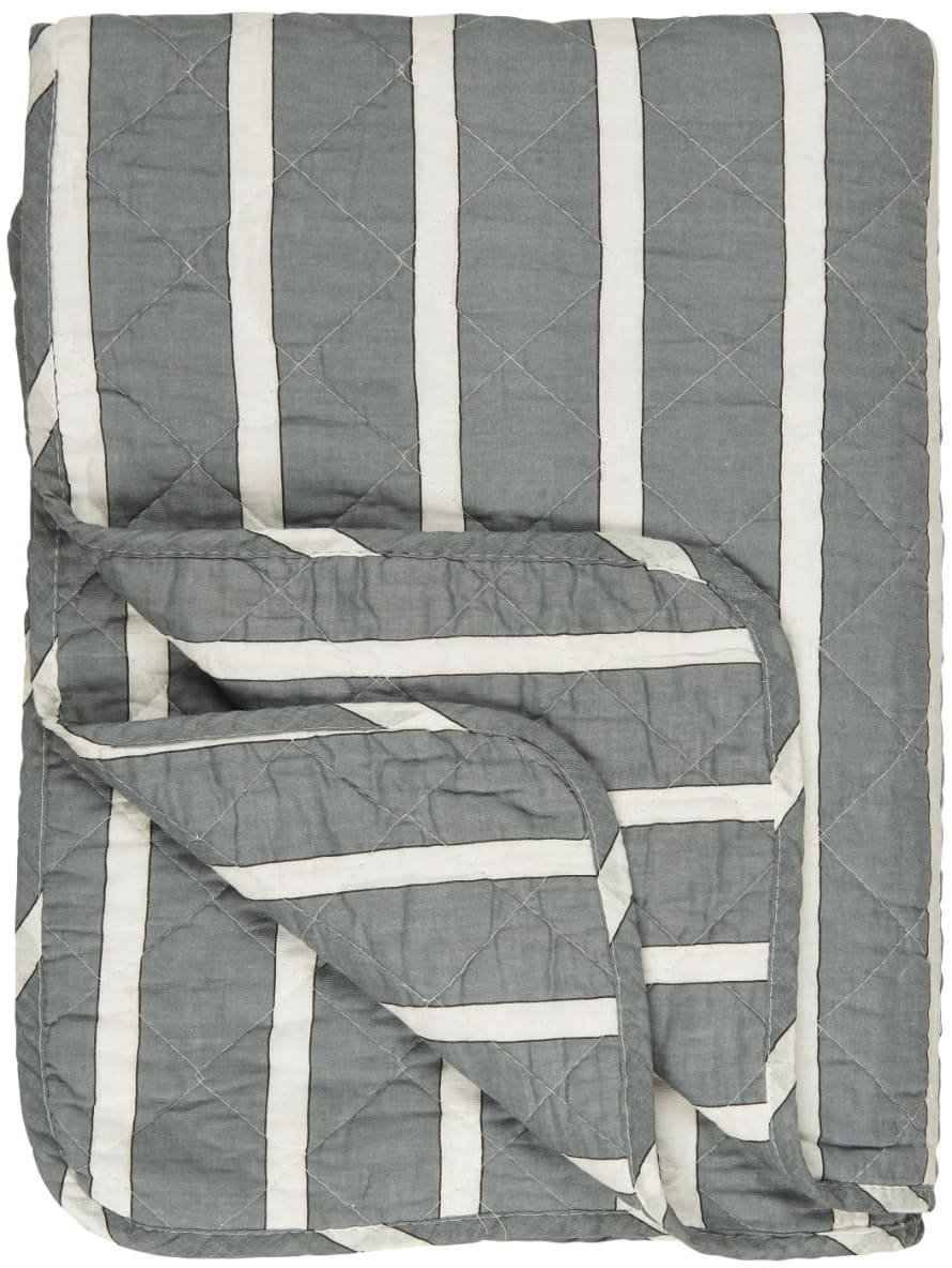 Ib Laursen White, Black and Dusty Blue Striped Quilt