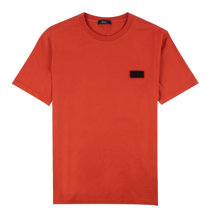 Herno Cotton Tee Embroidered Logo Patch Removable Paprika Red