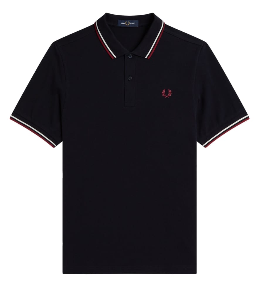 Fred Perry Slim Fit Twin Tipped Polo Navy, Ecru & Tawny Port