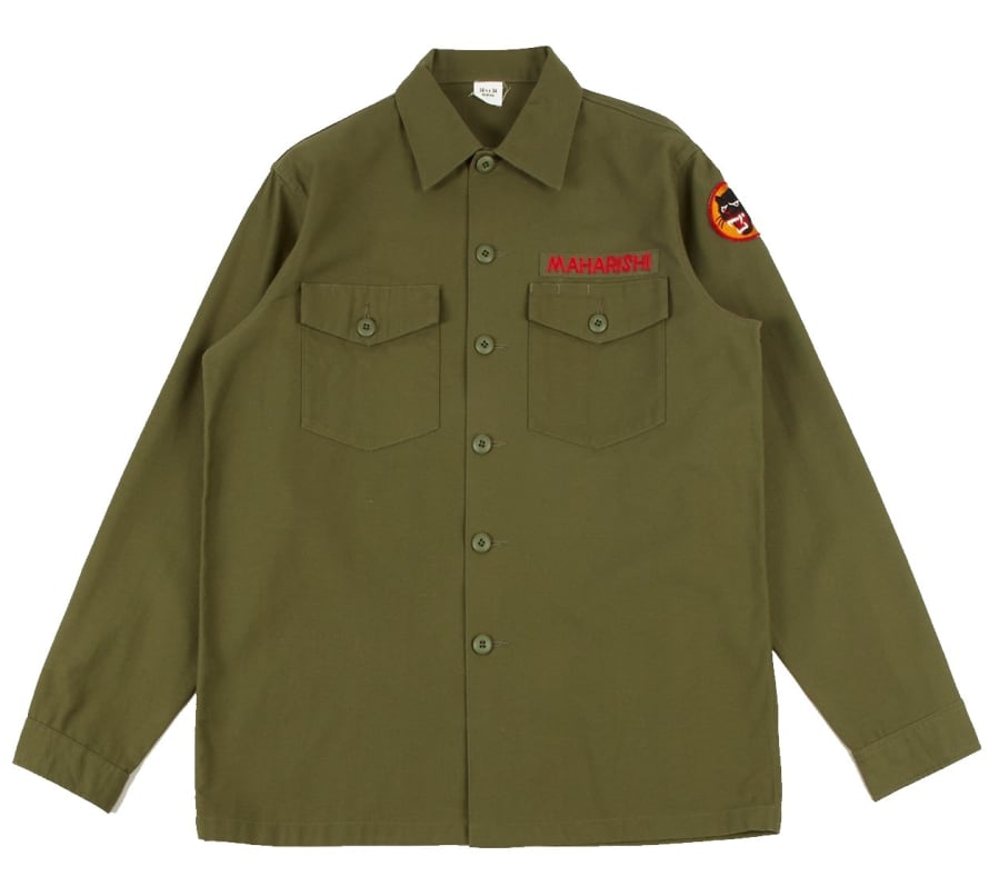 Maharishi Panther Embroidered Shirt Cotton Sateen Twill Olive