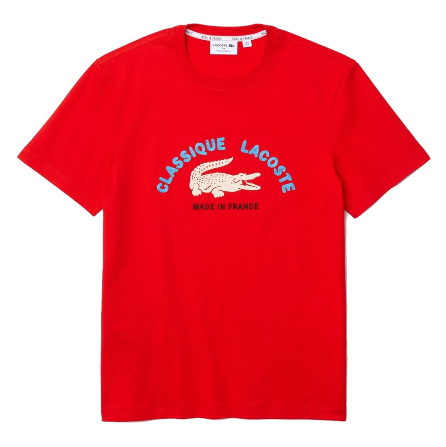Lacoste "made In France" Embroidered Organic Cotton Tee Red