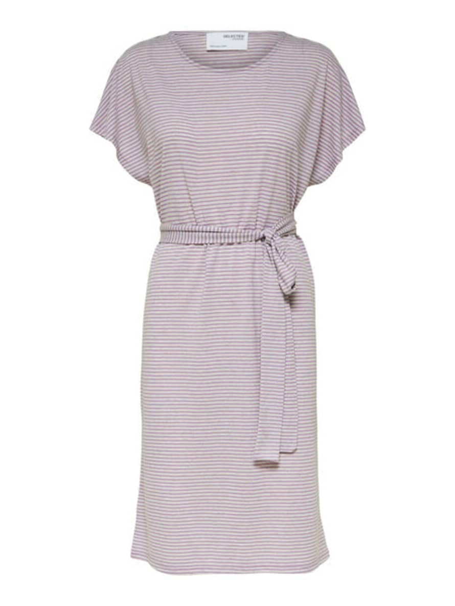 Selected Femme Ivy Striped Midi Dress - African Violet/snow White