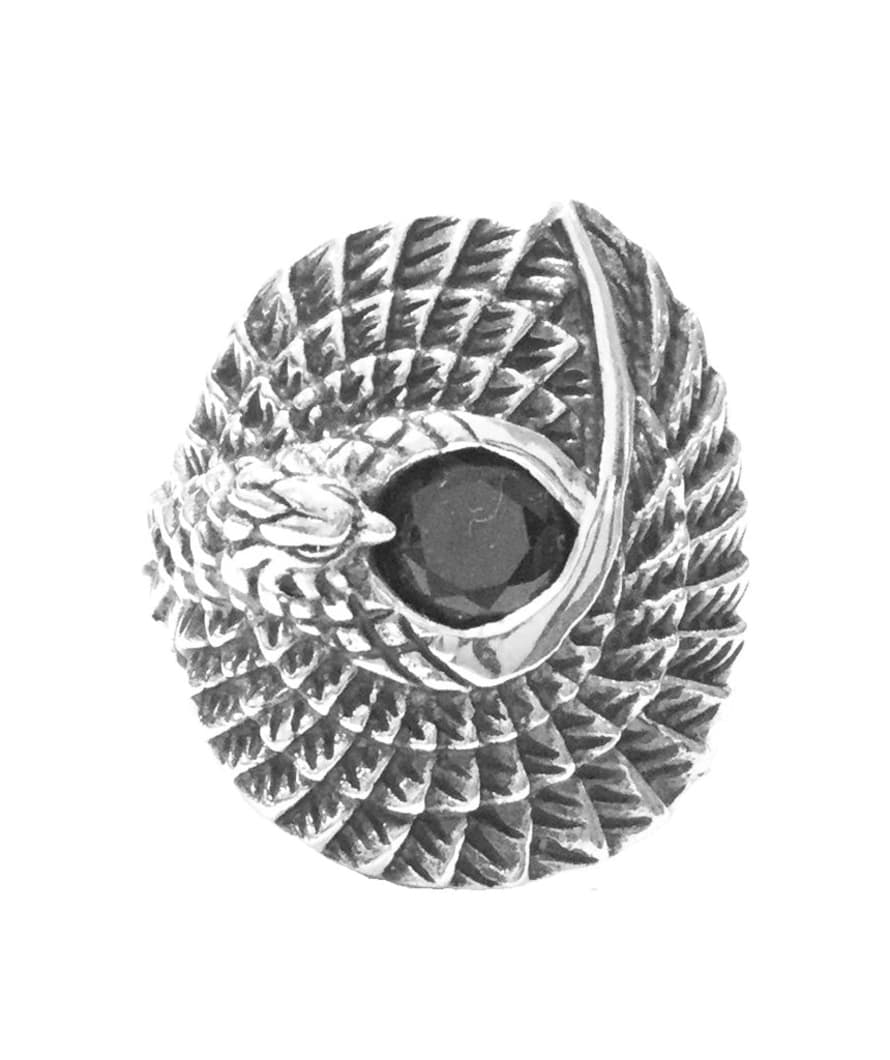 Urbiana Premium Sterling Silver Eagle Ring With Onyx