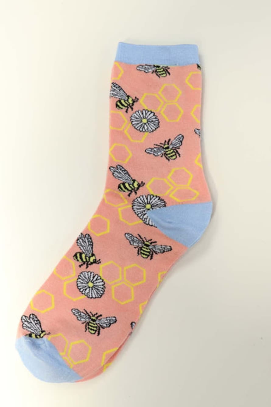 MSH Light Pink Light Blue Women's Bee And Honeycomb Socks