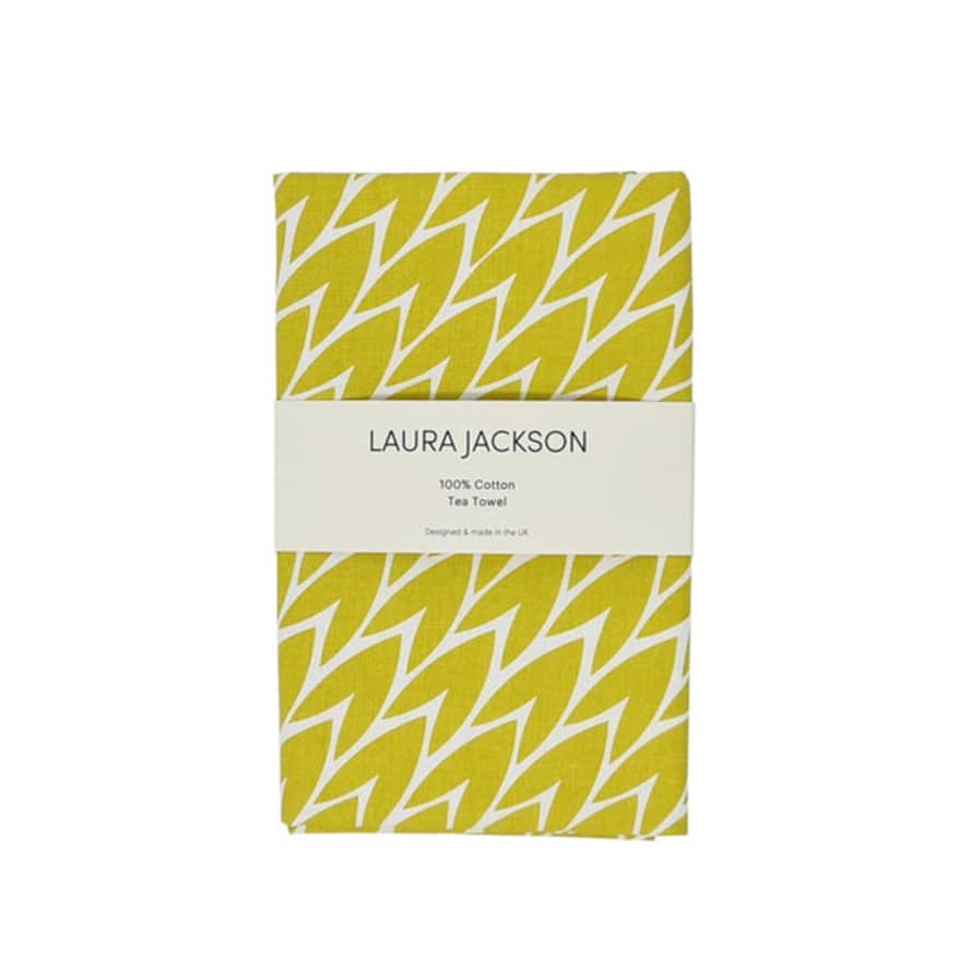 Laura Jackson Designs Leaf Tea Towel In Yellow