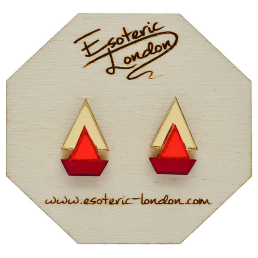 Esoteric London Esoteric London Classic Geometric Stud Earrings - Gold/ Orange Red/ Cherry Red