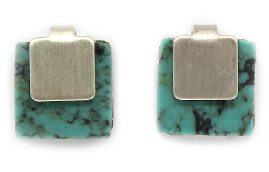 Lark London Abstract Square Turquoise Silver Studs