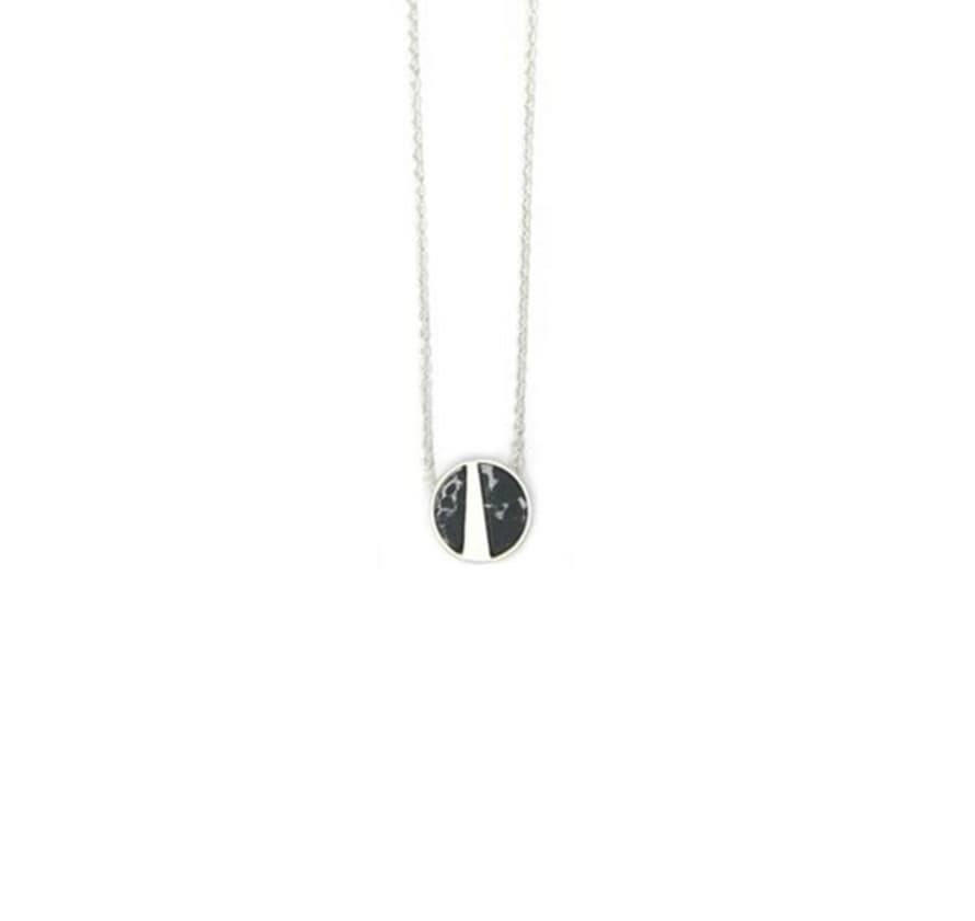 Lark London Brushed Silver Black Marble Short Necklace