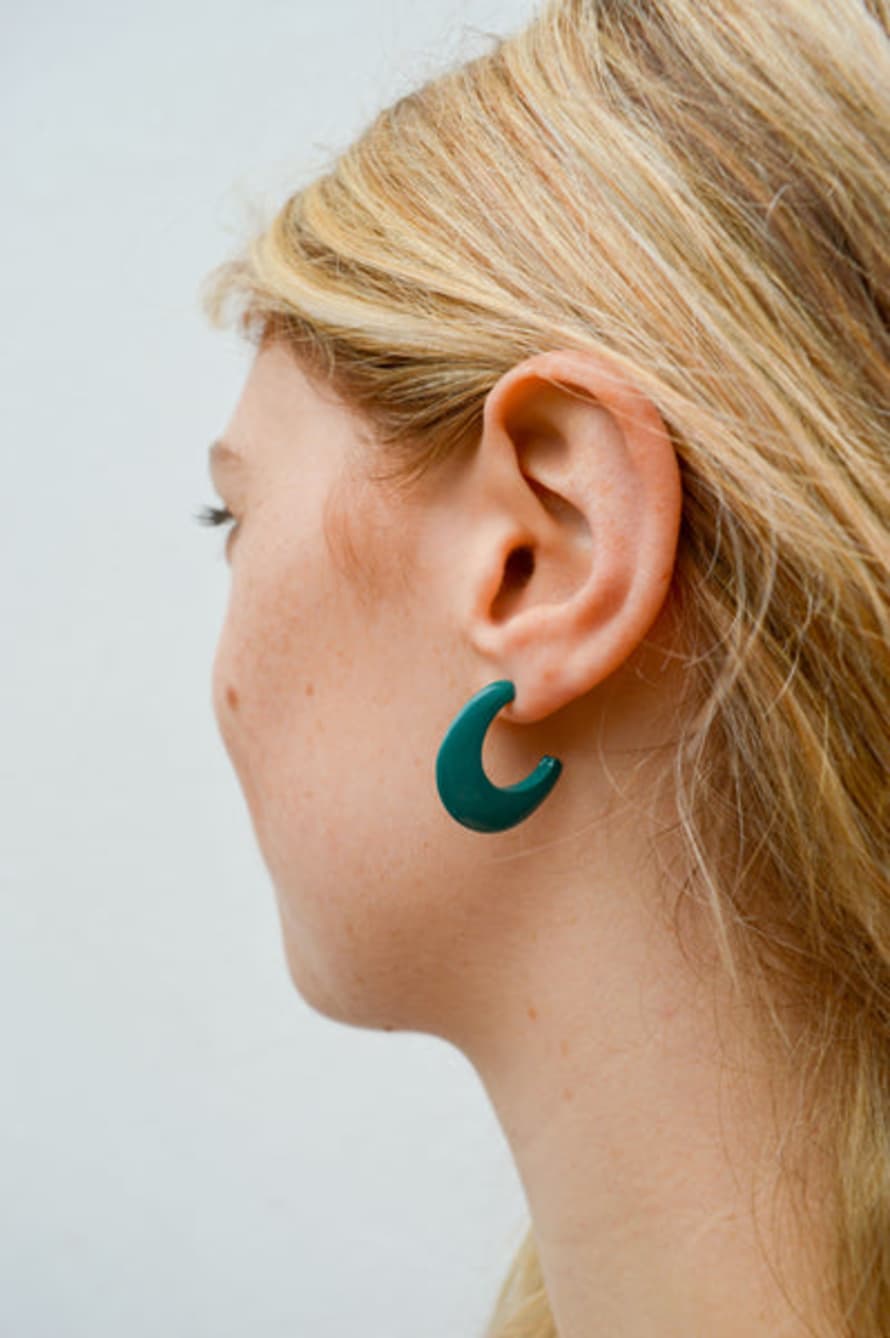 Branch Small Crescent Teal Hoop Earrings