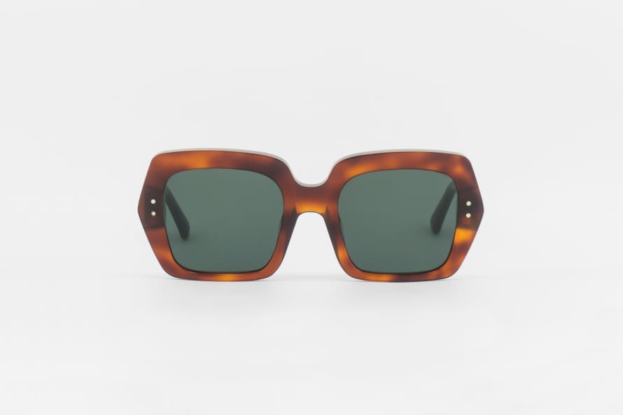 Monokel Eyewear Kaia Amber / Green Solid Lens Sunglasses