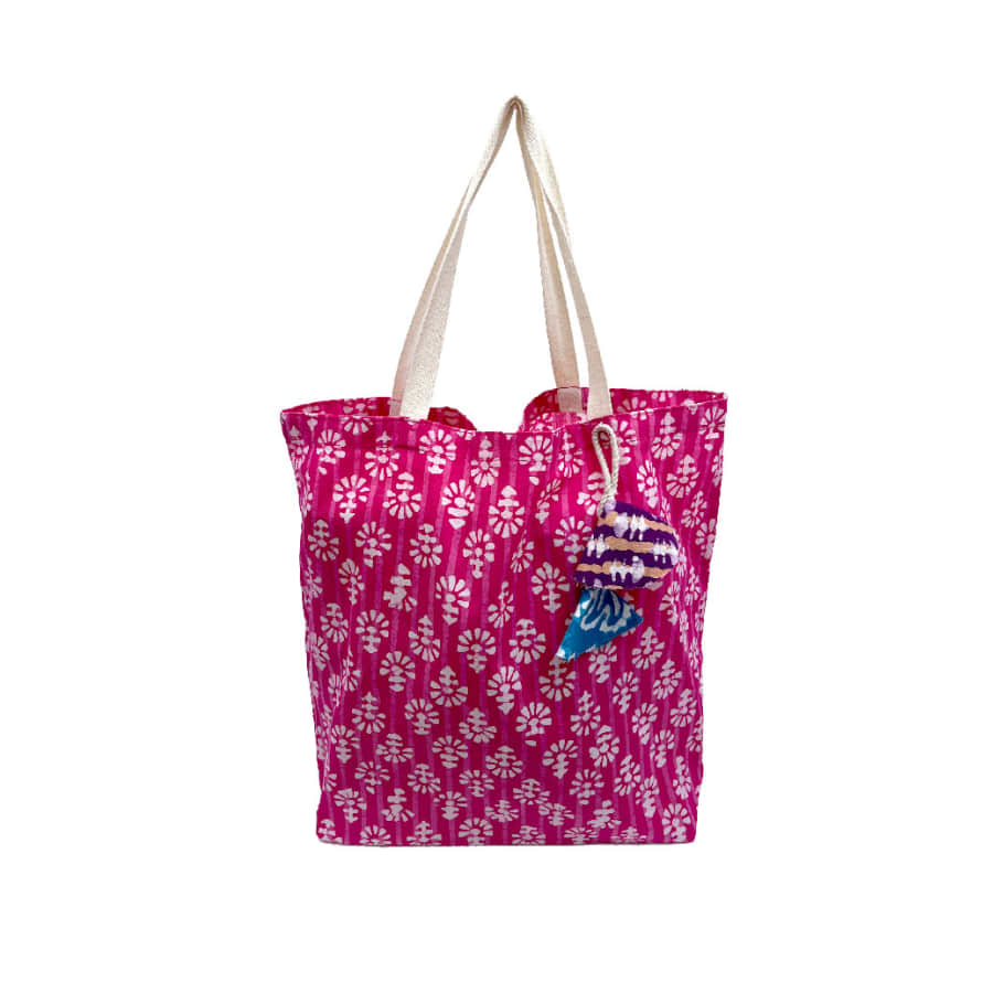 Paper Mirchi Large Fabric Tote Gift Bag with Pink Flowers
