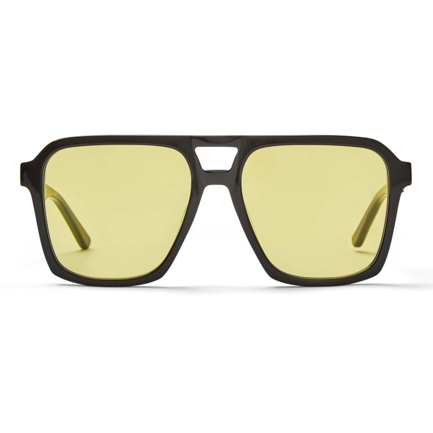 Hot Futures Gloss Black Hustler Recycled Sunglasses with Mellow Yellow Lens