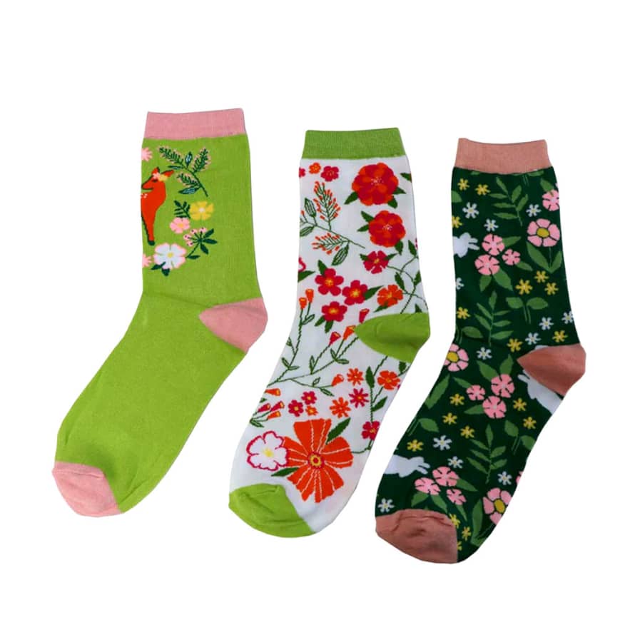 Miss Shorthair Women's Woodland Patterned Bamboo Socks Gift Set