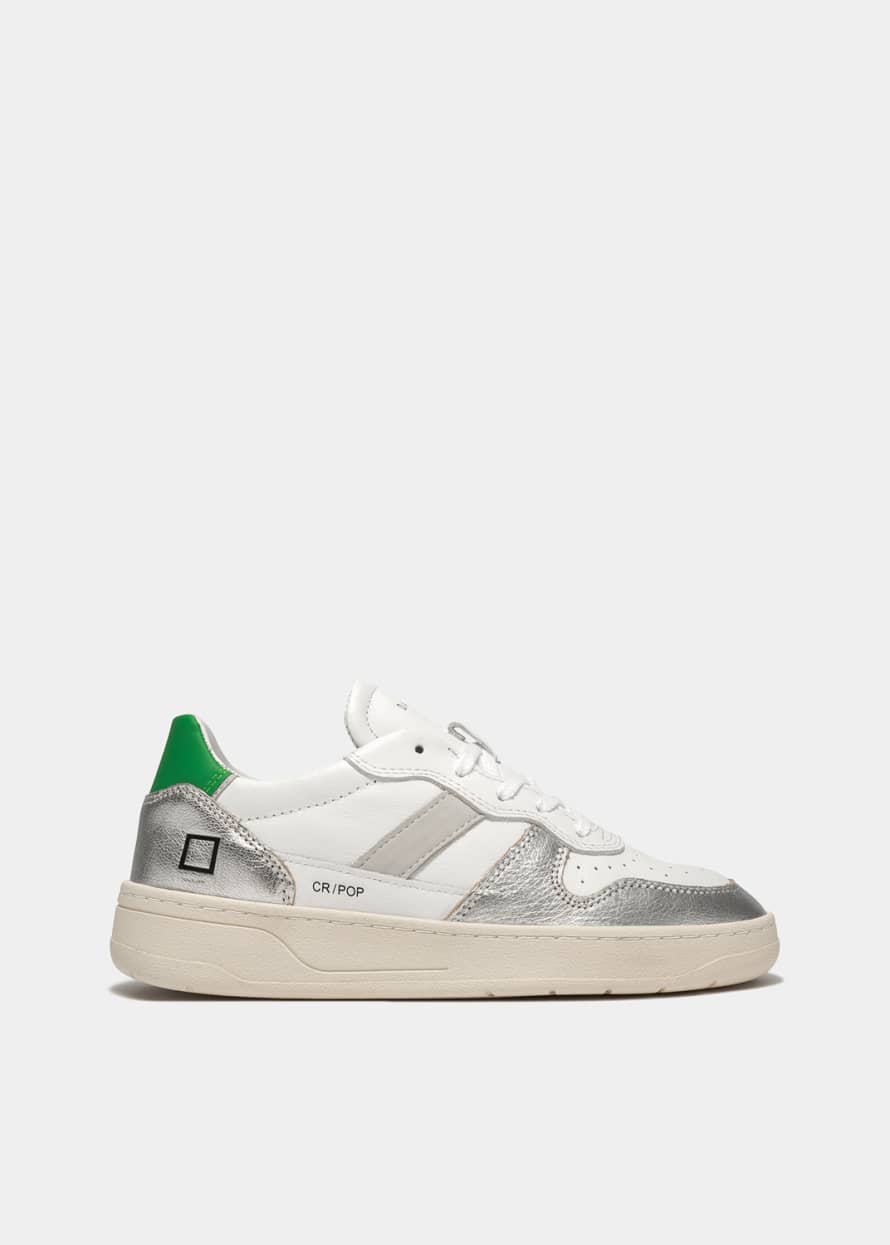 D.A.T.E Pop Silver and Green Court 2.0 Trainer Sneakers