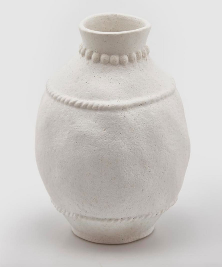 Pompon Bazar White Ceramic Amphora Vase 25cm