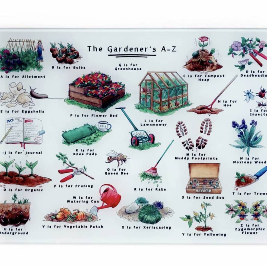 The Letteroom The Gardener's Alphabet Glass Cutting Board
