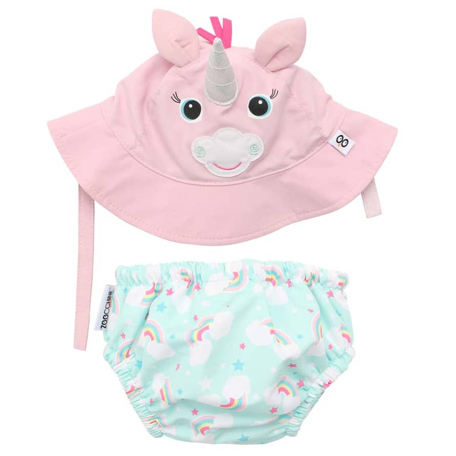 Zoocchini Unicorn Hat and Diaper Swimsuit Set