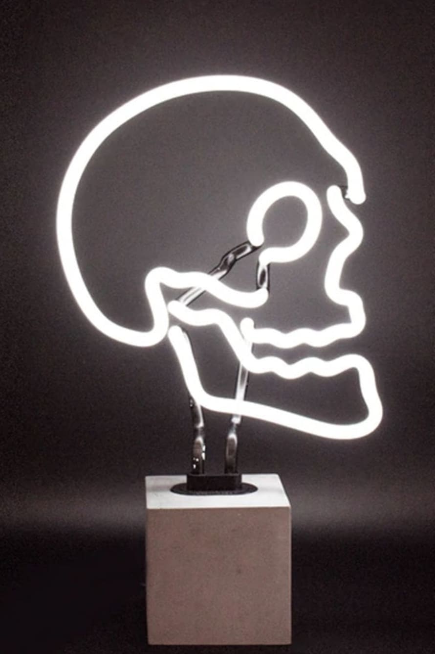 Locomocean Neon Skull On Concrete Base Lamp