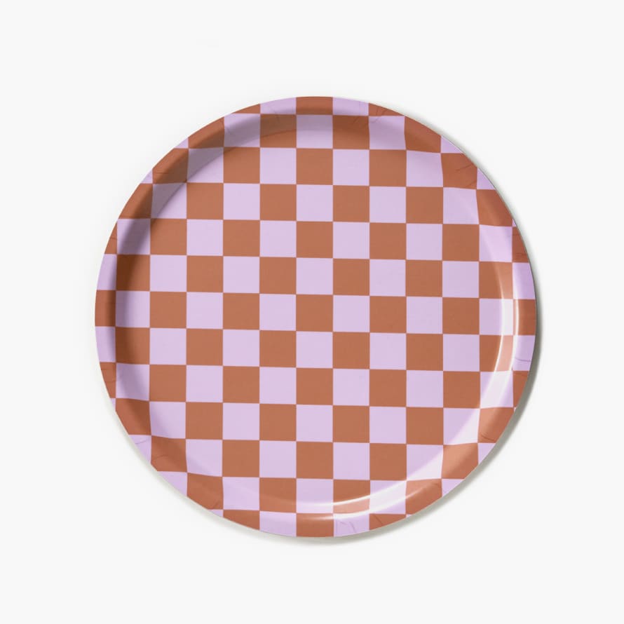BLU KAT Checker Orange/pink Round Serving Tray - 31 Cm