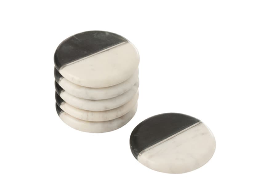 Jolipa Set Of 6 Coaster Marble Black/White/Silver 