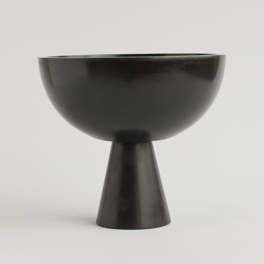 Kiwano Concept Black Marble Pedestal Bowl Large