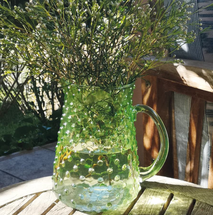 Casa Verde Hobnail Recycled Glass Jug - Spring Green