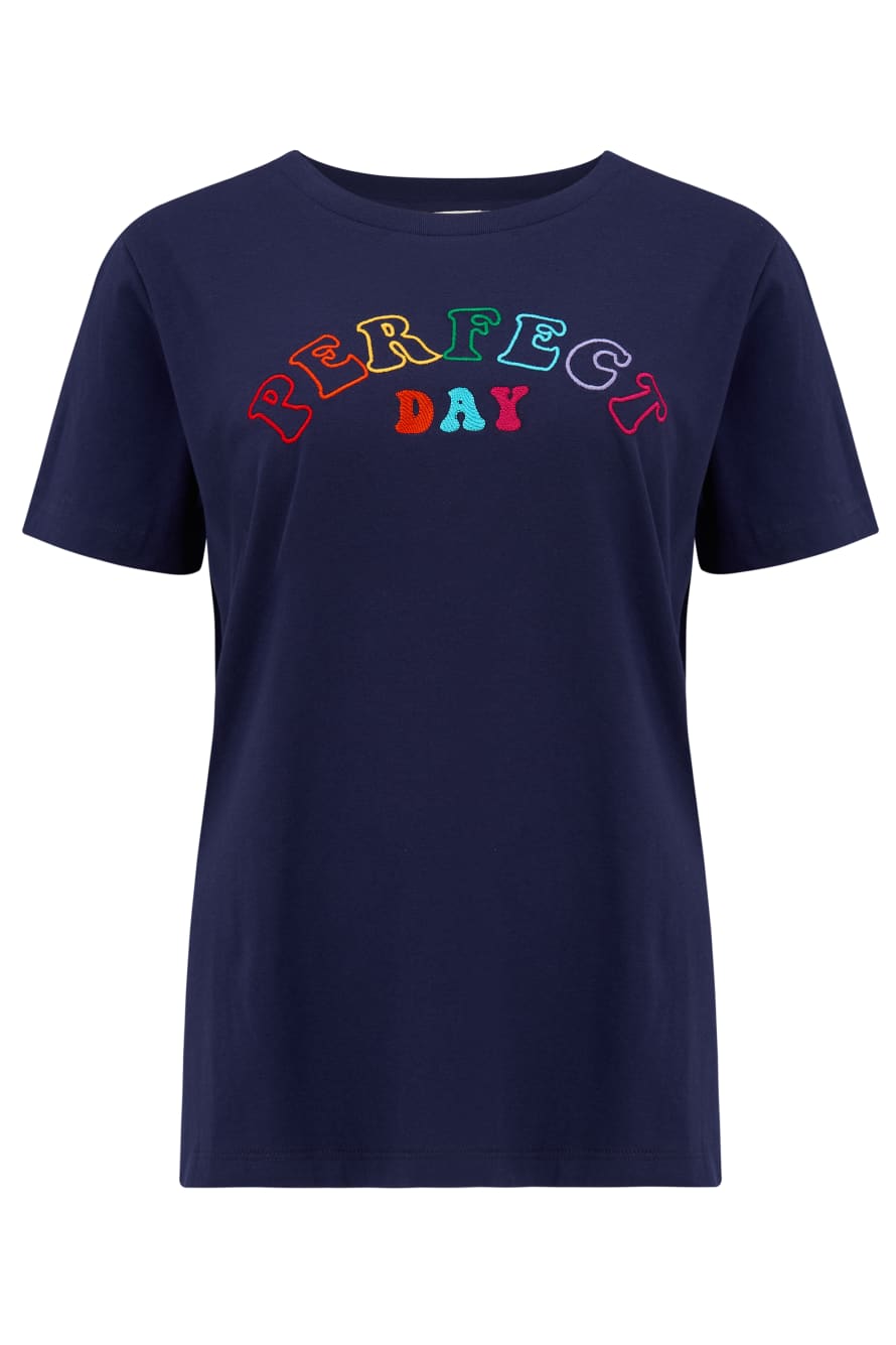 Sugarhill Brighton Maggie T-Shirt - Navy, Perfect Day Embro