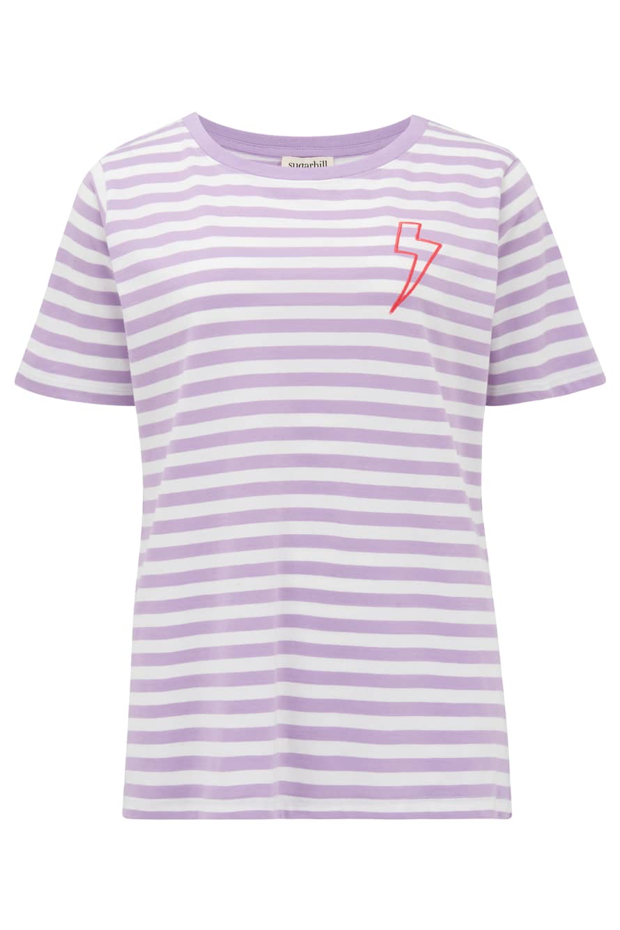 Sugarhill Brighton Maggie Lilac Stripe Embroidered T Shirt