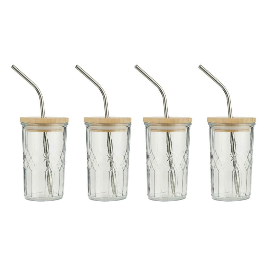 Ib Laursen Set of 4 Glasses with Bamboo Lid and Straw
