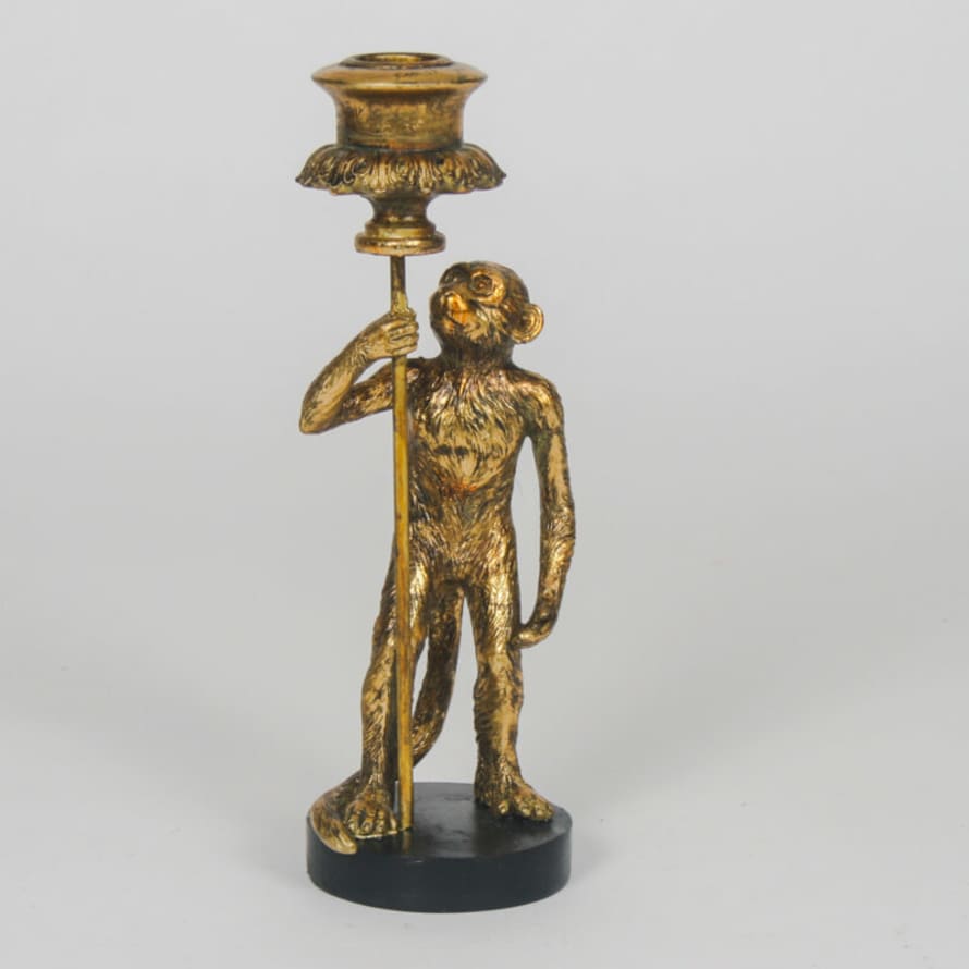 &Quirky Gold Monkey With Lantern Candlestick Holder