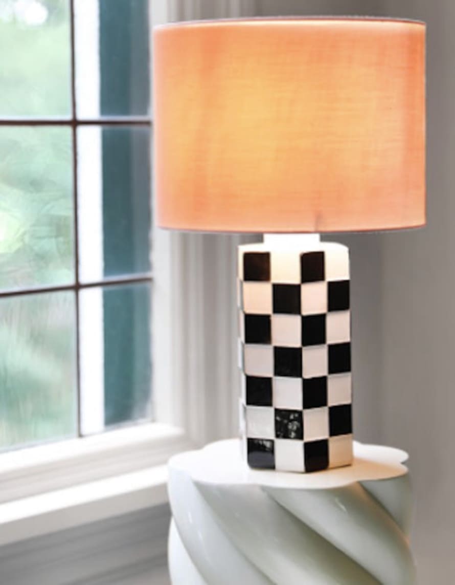 &klevering Chequered Table Lamp With Pink Shade
