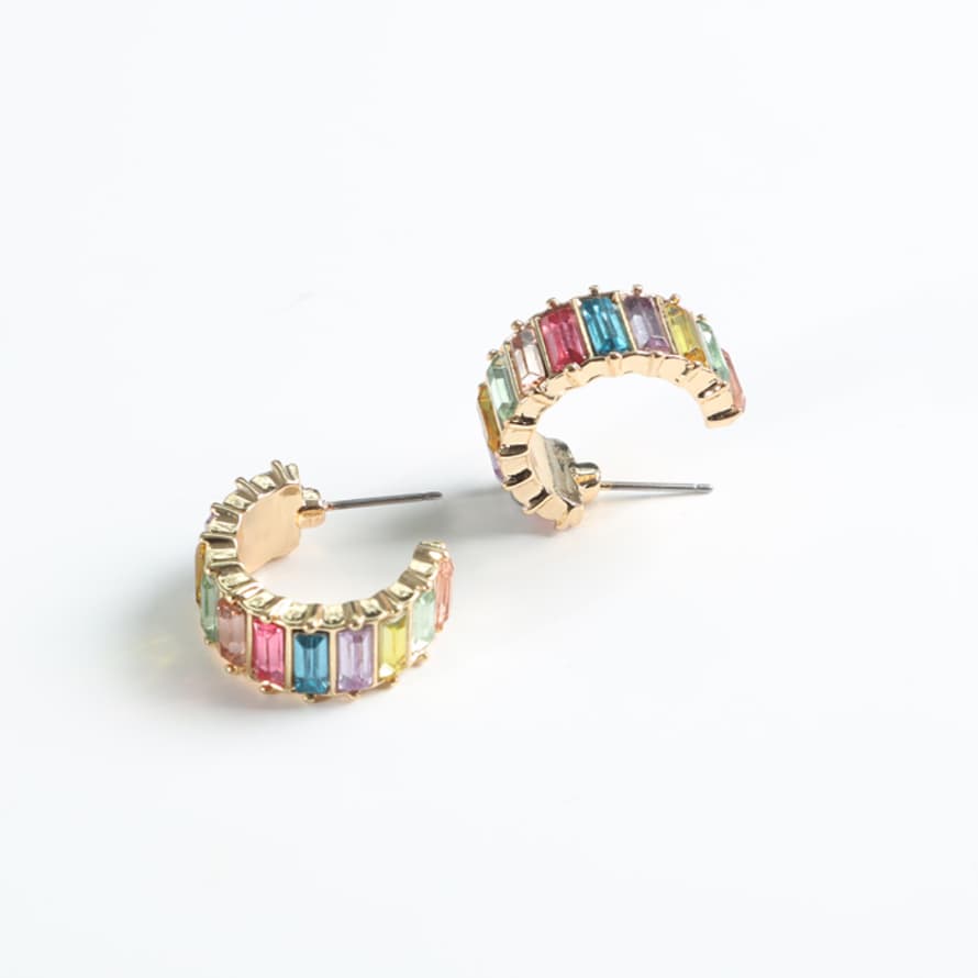 Last True Angel Chunky Crystal Rainbow Hoop Earrings