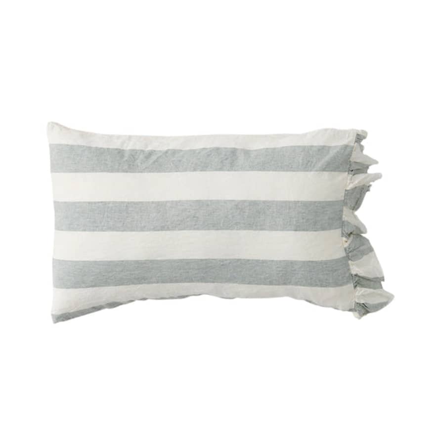 Society of Wanderers Pair Of Pillowcases With Ruffle - Fog Stripe